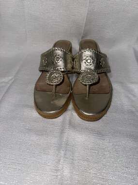 Jack Rogers Gold Leather Jacks Wedge Sandals Size 7.5M